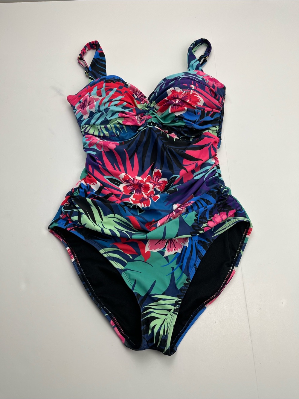 Bleu Rod Beattie Tropical Floral One-Piece Swimsuit Pink Blue Underwire Women 10